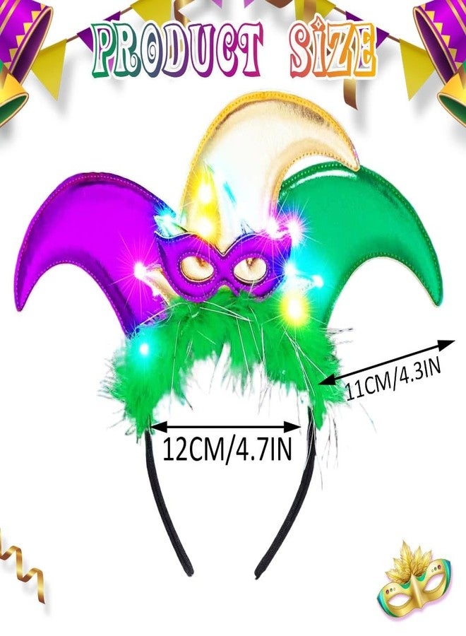 GORTIN Mardi Gras Jester Hat Headband Light Up Carnival Headpiece Purple Green and Gold Costume Hair Accessories for Women - Image 4